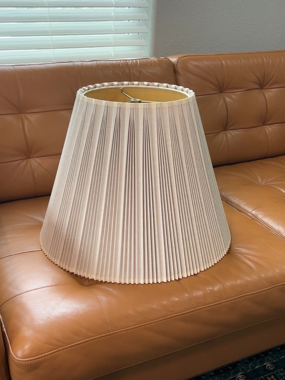 Vintage Cream Stiffel Linen Lamp Shade, Accordion Pleats